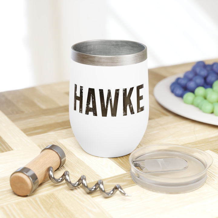 White tumbler with &