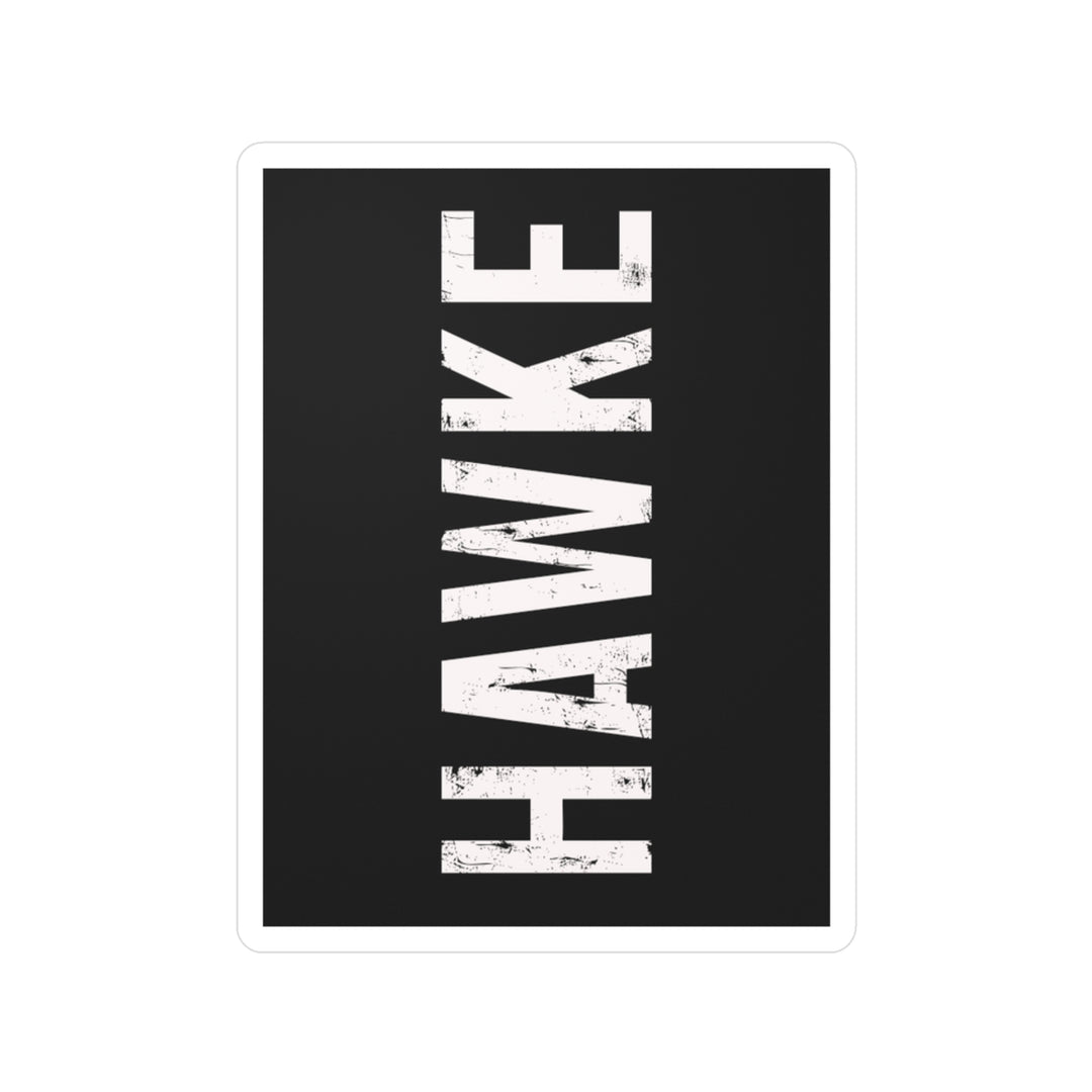 Black sticker with white text &