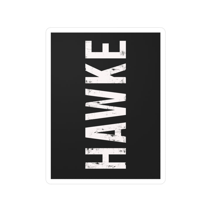 Black sticker with white text &