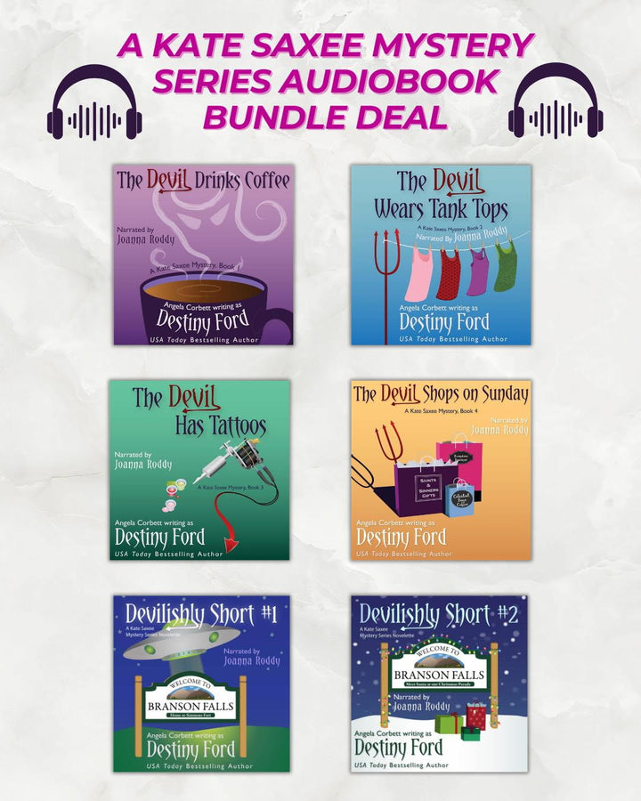 Kate Saxee Mystery Series audiobook bundle deal with colorful book covers on a white background.