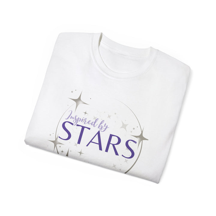 A white crew neck T-shirt with the phrase &