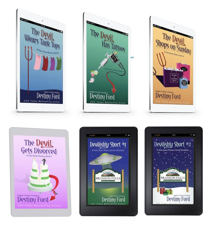 Collection of book covers on digital devices with authors&